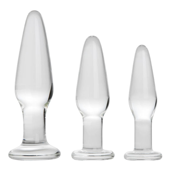 Prisms Dosha 3 Piece Clear Glass Butt Plug Set Anal Training Kit Erotic Temperature Play Beginners Sex Toy