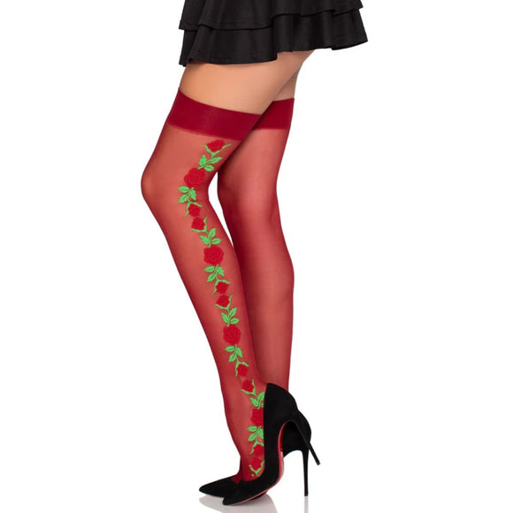 Spandex Thigh Highs with Roses