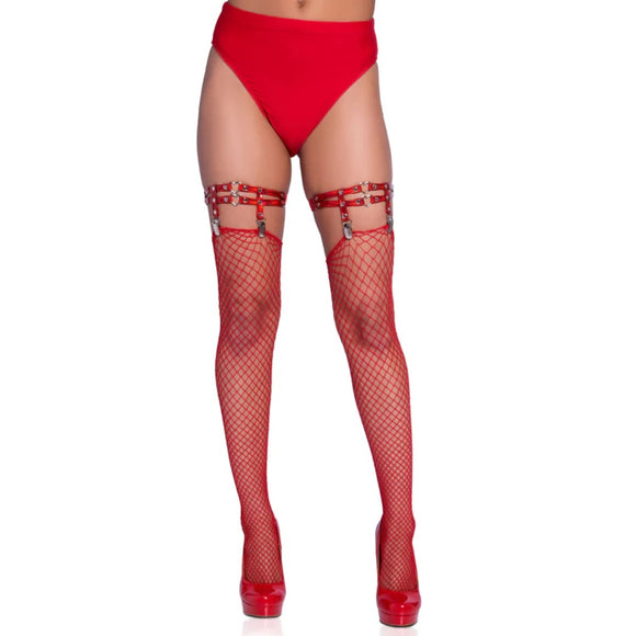Studded Thigh High Garter with Mini Hearts Red OS