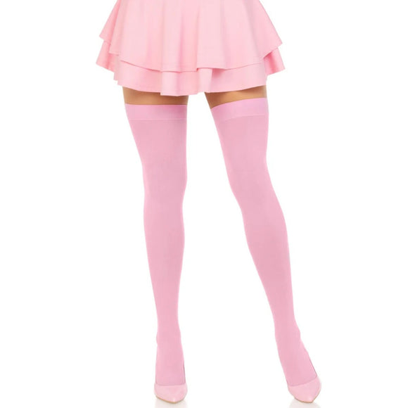 Nylon Thigh Highs Pink OS