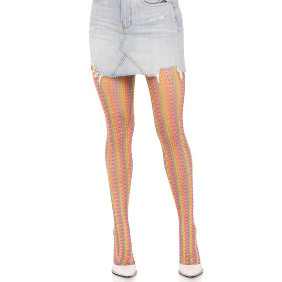 Rainbow Crochet Net Pantyhose Multi OS