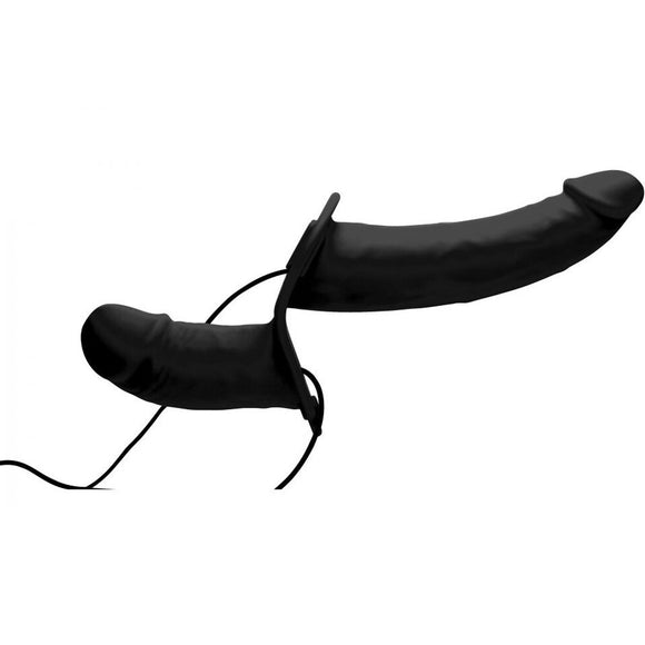 Strap U Power Pegger Silicone Vibrating Double Dildo With Harness