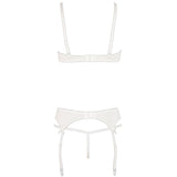 Abierta Fina Delicate Open Bra Thong Garter Belt Set White Sexy Womens Lingerie Underwear