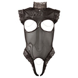 Abierta Fina Open Cup Crotchless Sheer Net Body Black Lace Trim Sexy Womens Lingerie Underwear