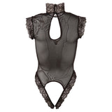 Abierta Fina Open Cup Crotchless Sheer Net Body Black Lace Trim Sexy Womens Lingerie Underwear