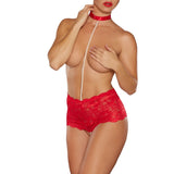 Allure Posh & Spicey Lace Panties Pearl String Collar Red Womens Lingerie