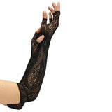 Baci Fingerless Lace Opera Glove Midnight Black Mesh Full Length Pair
