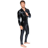 Black Level Mens Vinyl Jumpsuit Sexy Overall Kinky Zipper Catsuit