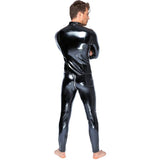Black Level Mens Vinyl Jumpsuit Sexy Overall Kinky Zipper Catsuit