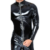 Black Level Mens Vinyl Jumpsuit Sexy Overall Kinky Zipper Catsuit
