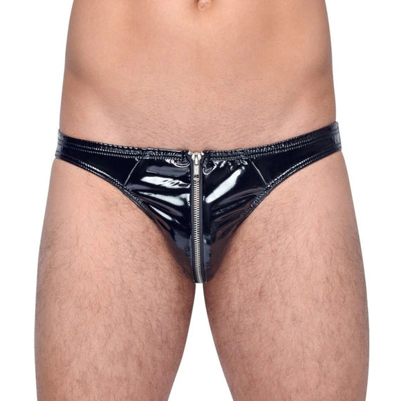 Black Level Vinyl Gloss Slip Classic Briefs With Zip Kinky Sex Pants