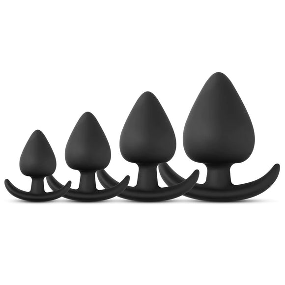 Fat Butt Plug Set Black Silicone Anal Training 4 Size Beginners Sex Toy Starter Kit