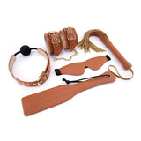 Blaze BDSM Set Brown Leather Bondage Gear Accessory Starter Toy Kit