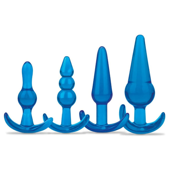 Blue Line 4PC Anal Training Set 4 Design Butt Plug Pleasure Play Kit