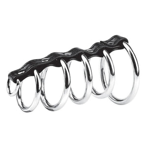 Blue Line 5 Ring Gates Of Hell Bondage Metal Cock Ring CBT Strap Lead