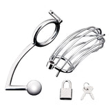 Blue Line Metal Cock Cage with Anal Stimulator Plug Penis Erection Lock Male Chastity Fetish Play