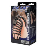 Blue Line Deluxe Black Metal Cock Cage Penis Erection Lock Male Chastity Fetish Play