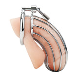 Blue Line Prisoner Cock Cage Silver Metal Male Chastity Penis Bondage Fetish Play