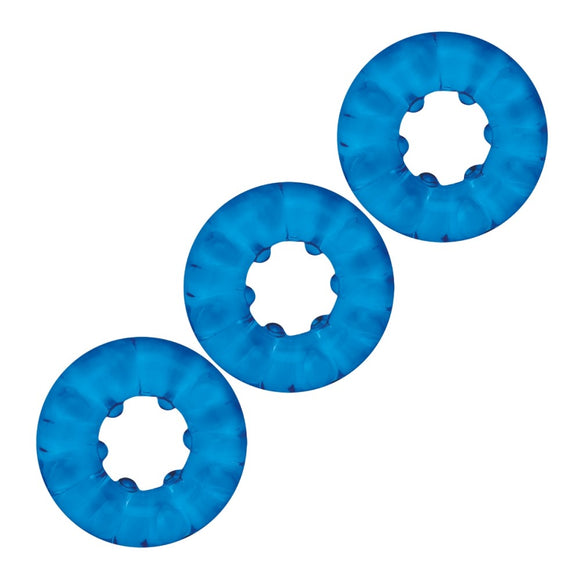 Blue Line 3-Pack Ribbed Rider Cock Ring Set Penis Erection Testicle Bands