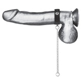 Blue Line Snap Closure Leather Cock Ring with Chain Leash BDSM Play