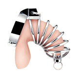 Blue Line Urethral Play Metal Cock Cage Penis Erection Lock Male Chastity Fetish