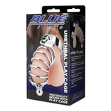 Blue Line Urethral Play Metal Cock Cage Penis Erection Lock Male Chastity Fetish