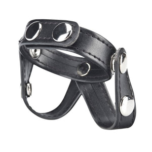 Blue Line V-Style Leather Cock Ring with Ball Divider Testicle Split BDSM Play