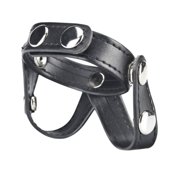 Blue Line V-Style Leather Cock Ring with Ball Divider Testicle Split BDSM Play