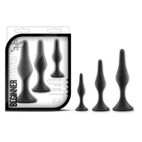 Blush Luxe Anal Training Kit 3 Size Black Silicone Beginners Butt Plug Set Fun Sex Toy