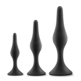 Blush Luxe Anal Training Kit 3 Size Black Silicone Beginners Butt Plug Set Fun Sex Toy