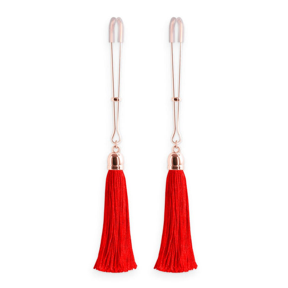 Bound Red Tassel Nipple Clamps Adjustable Comfort Erotic Fetish Play