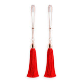 Bound Red Tassel Nipple Clamps Adjustable Comfort Erotic Fetish Play