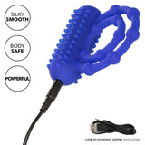 CalExotics 10 Bead Maximus Blue Silicone Dual Cock Ring USB Rechargeable Erection Enhancer Sex Toy