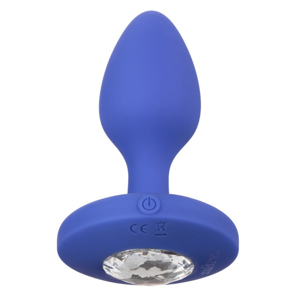 CalExotics Cheeky Gems Rechargeable Vibrating Crystal Butt Plug Medium Size Jewel Blue Anal Probe Sex Toy