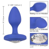 CalExotics Cheeky Gems Rechargeable Vibrating Crystal Butt Plug Medium Size Jewel Blue Anal Probe Sex Toy