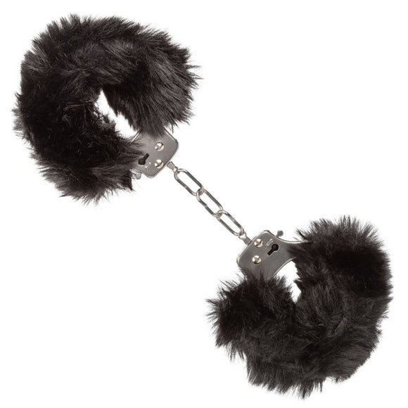 CalExotics Ultra Fluffy Furry Cuffs Black Plush Faux Fur Metal Handcuffs Kinky Sex Restraints