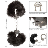 CalExotics Ultra Fluffy Furry Cuffs Black Plush Faux Fur Metal Handcuffs Kinky Sex Restraints
