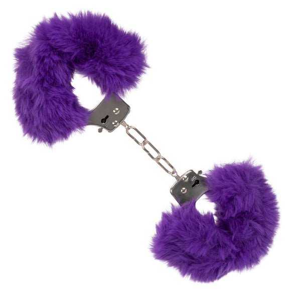 CalExotics Ultra Fluffy Furry Cuffs Purple Plush Faux Fur Metal Handcuffs Kinky Sex Restraints