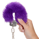 CalExotics Ultra Fluffy Furry Cuffs Purple Plush Faux Fur Metal Handcuffs Kinky Sex Restraints