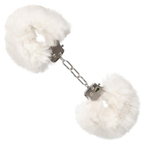 CalExotics Ultra Fluffy Furry Cuffs White Plush Faux Fur Metal Handcuffs Kinky Sex Restraints