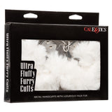 CalExotics Ultra Fluffy Furry Cuffs White Plush Faux Fur Metal Handcuffs Kinky Sex Restraints