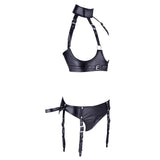 Cottelli Bondage Open Cup Bra & Suspender Briefs with Wrist Cuffs Set Sexy Womens Lingerie Underwear