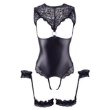 Cottelli Bondage Open Cup Crotchless Body with Lace Garter Wrist Cuffs Sexy Womens Lingerie Underwear