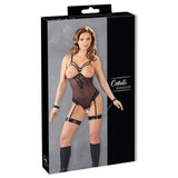 Cottelli Bondage Open Cup Suspender Black Sheer Body Wrist Restraints Womens Lingerie Sexy Underwear