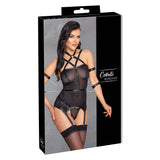 Cottelli Bondage Suspender Black Sheer Basque & Thong Set Arm Restraint Womens Sexy Underwear