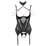 Cottelli Collection Abierta Fina Open Cup Chain Lace Basque Crotchless Panty Lingerie Set Sexy Womens Underwear