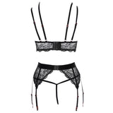 Cottelli Collection Abierta Fina Black Lace Open Bra Suspender Belt Crotchless String Lingerie Set Sexy Womens Underwear