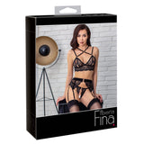 Cottelli Collection Abierta Fina Black Lace Open Bra Suspender Belt Crotchless String Lingerie Set Sexy Womens Underwear