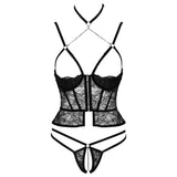 Cottelli Collection Abierta Fina Longline Zip Front Bra & Crotchless Panties Set Lace Lingerie Sexy Womens Underwear