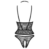 Cottelli Collection Abierta Fina Longline Zip Front Bra & Crotchless Panties Set Lace Lingerie Sexy Womens Underwear